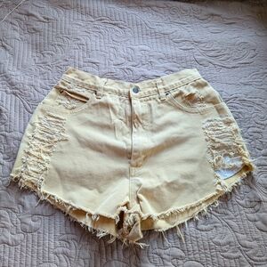 Trendy Distressed Tan Jean Shorts